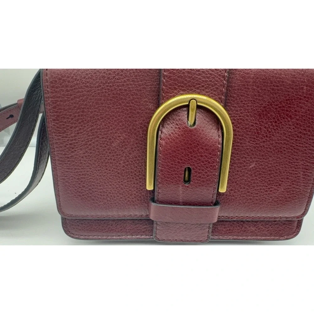 Fossil Wiley Top Handle Crossbody Saddle Bag Burgundy Wine Claret Leather Brass